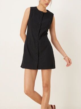 Abercrombie & Fitch Black Sleeveless Button-Front Mini Dress